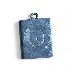 Sterling Silver Book Locket Charm Vintage Etched Portrait Pendant 925